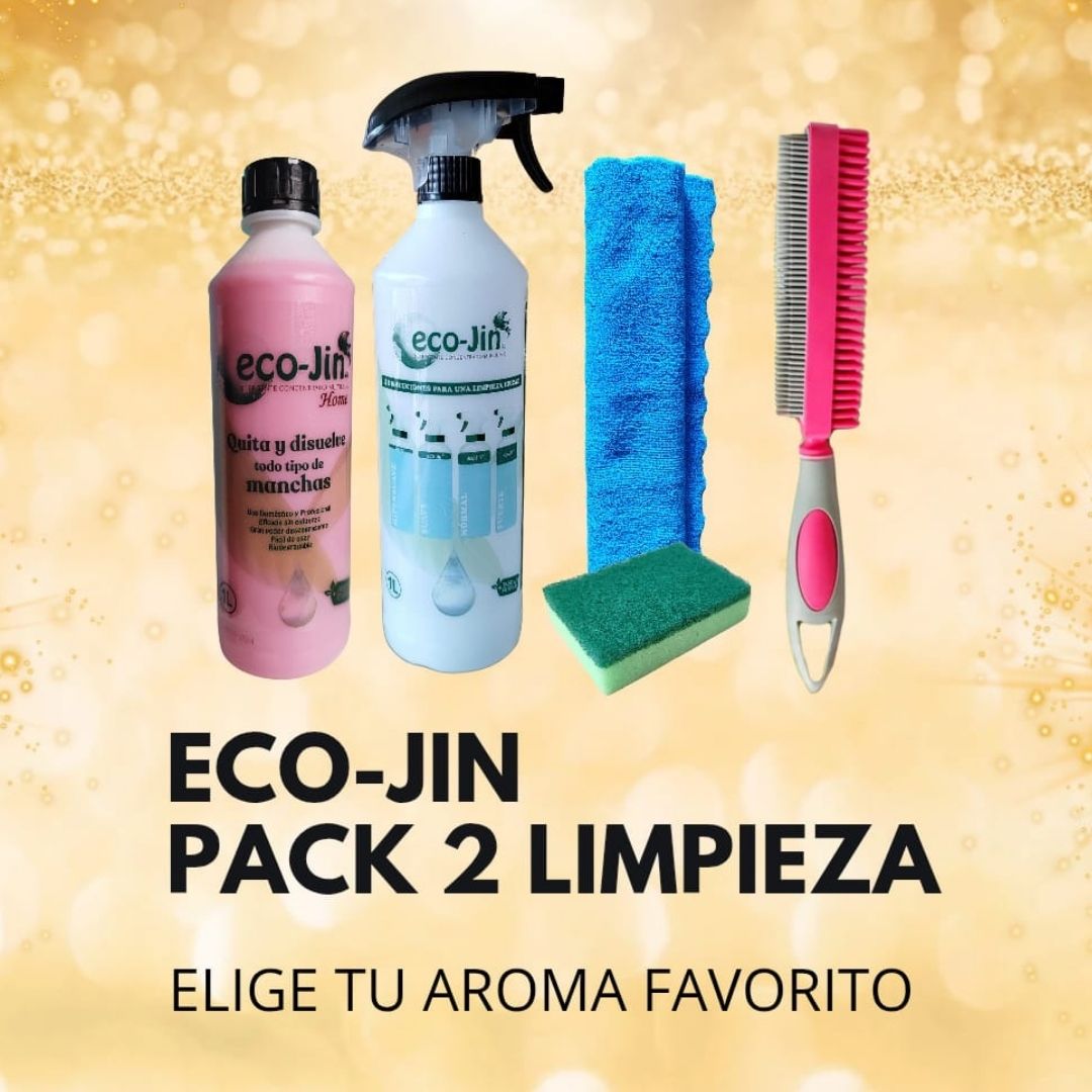 PACK 2 Limpieza ECOJIN+DIFUSOR+CEPILLO TEXTIL ROSA+BAYETA MICROFIBRA+ESTROPAJO CON ESPONJA