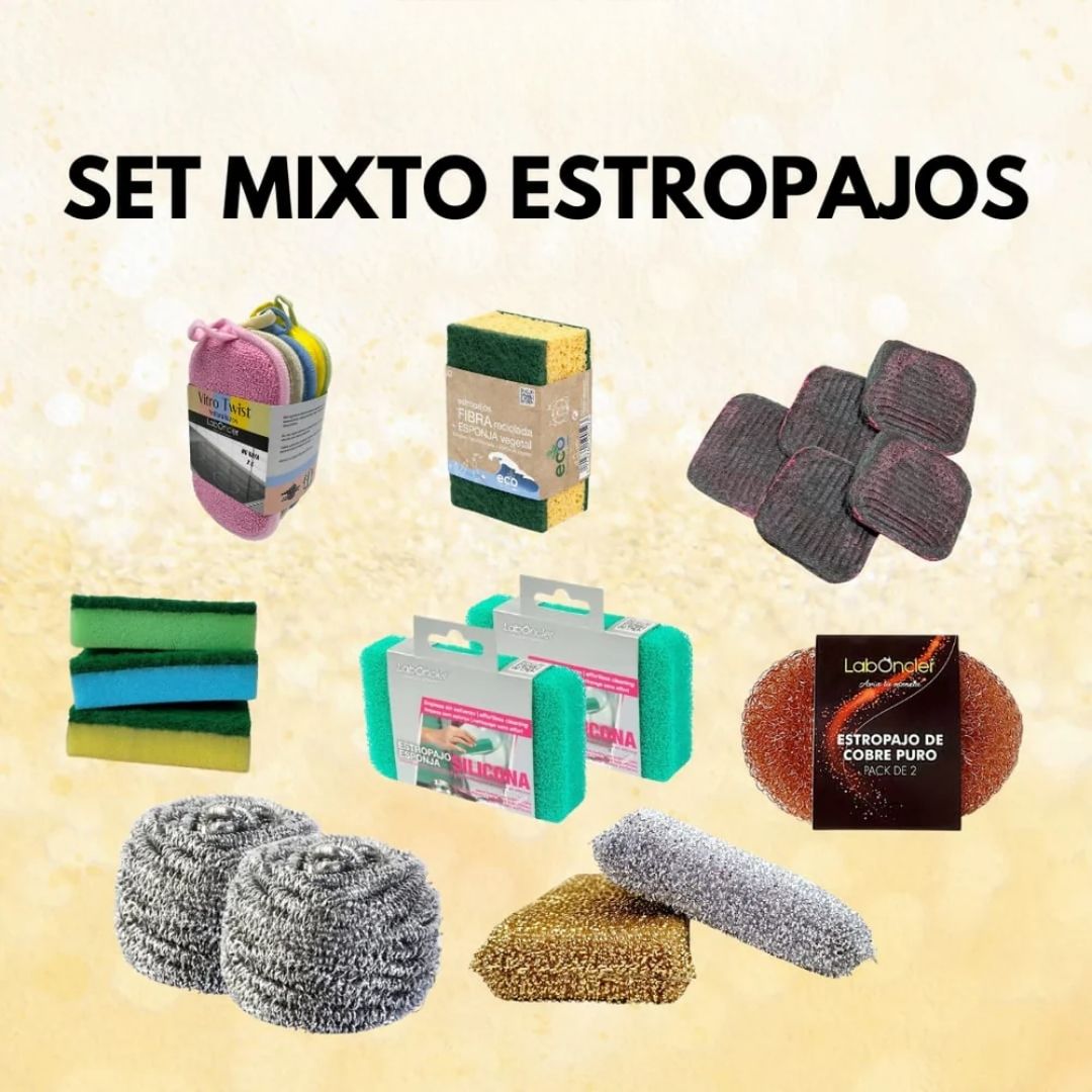 Set mixto de estropajos para cocina con esponjas, cobre, acero inoxidable y estropajos de silicona