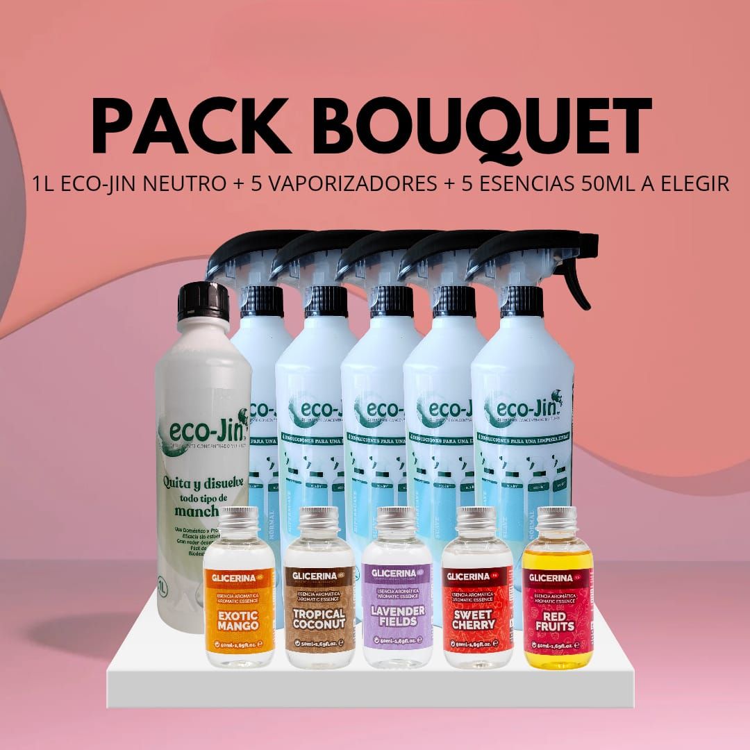 PACK BOUQUET (EJ NEUTRO 1L+5 DIFUSORES+5 ESENCIAS AROMATICAS A ELEGIR)