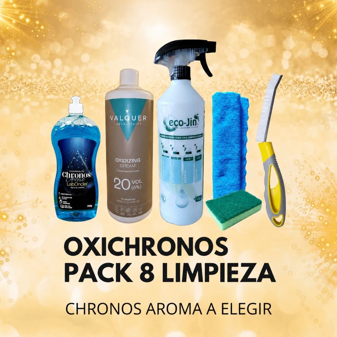 PACK 8 LIMPIEZA CHRONOS+CREMA OXIDANTE+DIFUSOR+CEPILLO JUNTAS+BAYETA Y ESTROPAJO CON ESPONJA