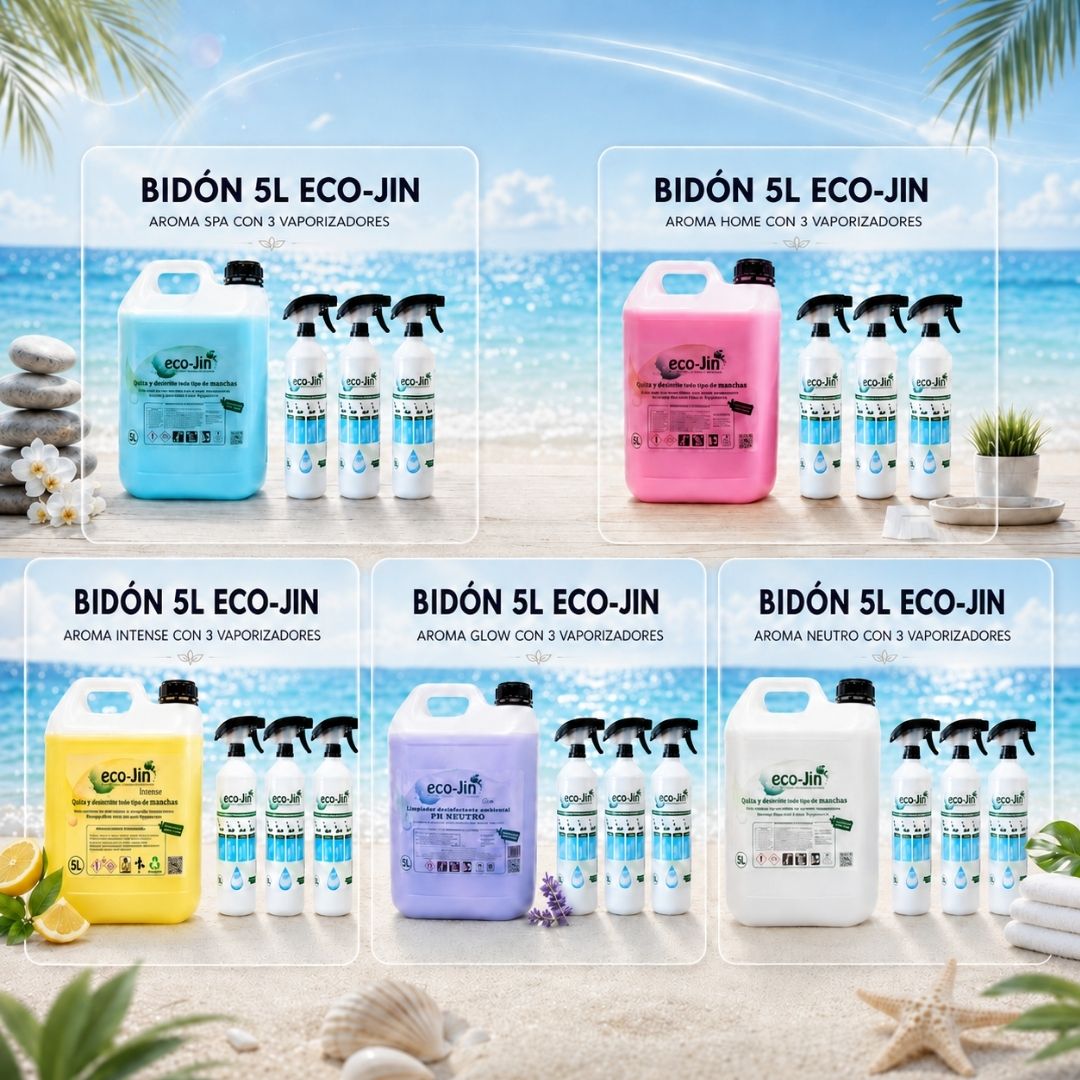 Bidones Eco-Jin de 5L en varios aromas con 3 vaporizadores o bayetas con 3 vaporizadores
