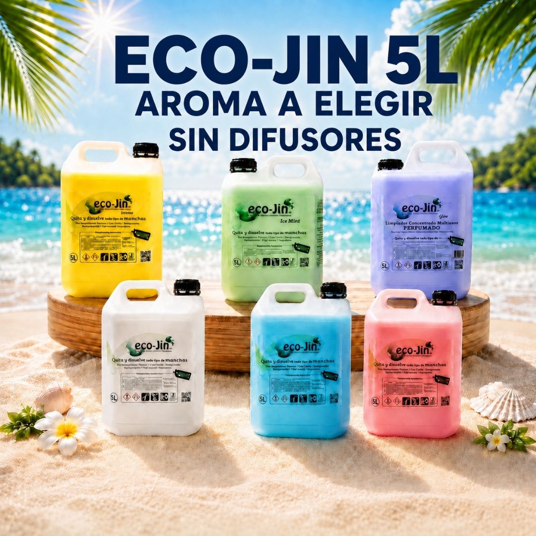 Bidón Eco-Jin de 5 litros en varios aromas. Limpiador concentrado multiusos sin difusores.