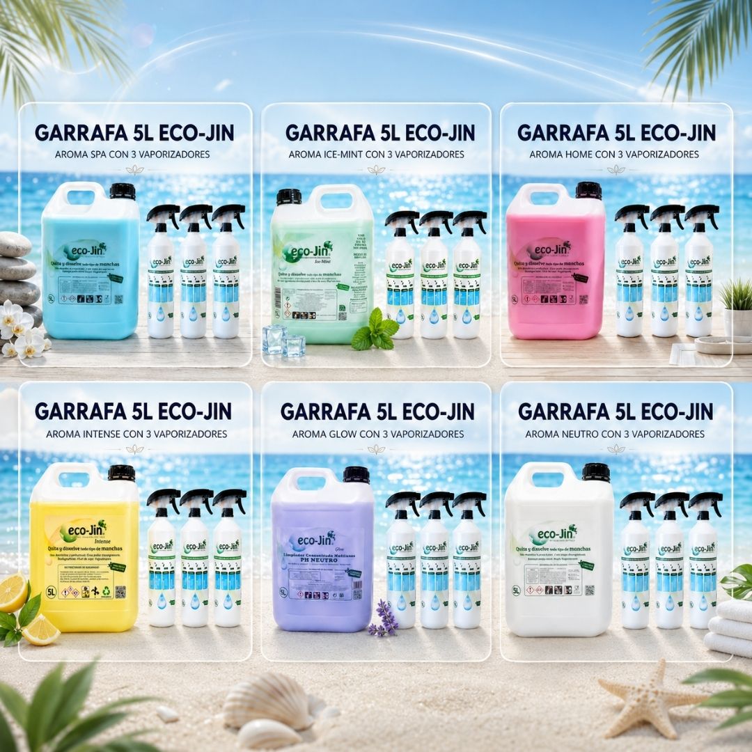 Eco-Jin BIDÓN 5 Litros aroma a elegir, con 3 Vaporizadores o 3 Bayetas y Estropajos