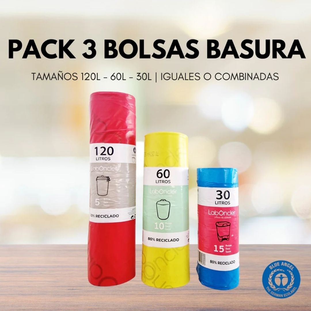 Pack de 3 rollos de bolsas de basura LabOncler de 30L, 60L y 120L