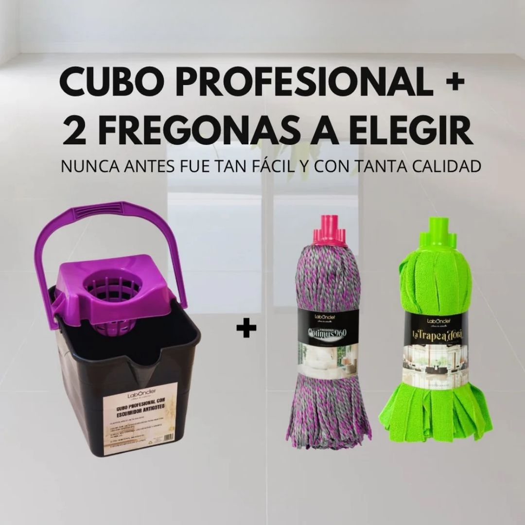 Cubo profesional con escurridor antigoteo LabOncler y dos fregonas de microfibra a elegir.