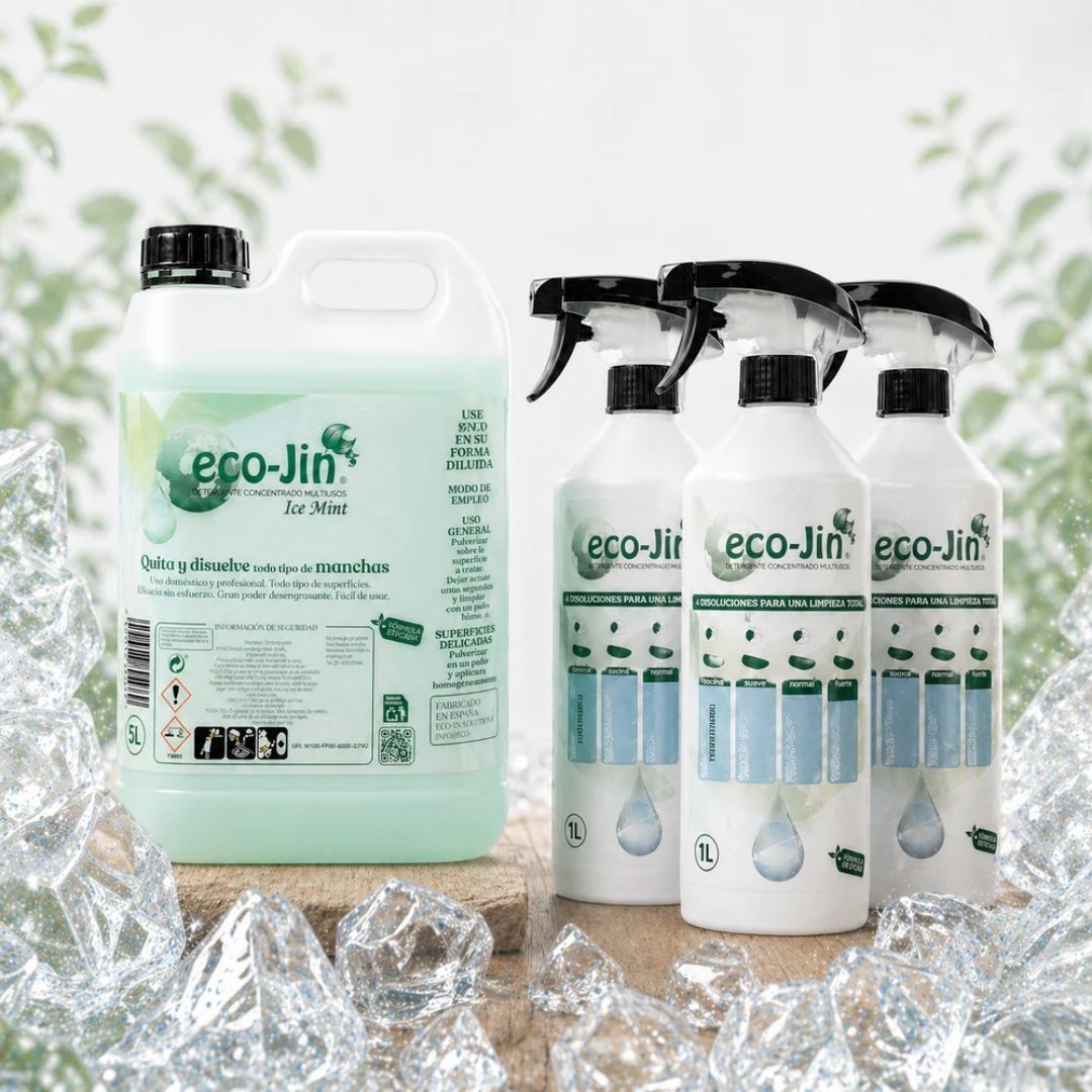 Detergente concentrado multiusos Eco-Jin Ice Mint de 5 litros con botellas pulverizadoras de 1 litro