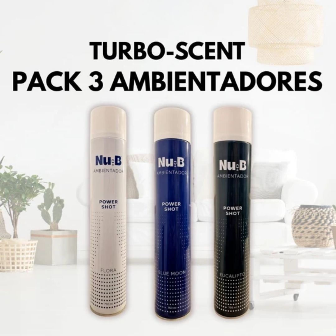 Pack de 3 ambientadores Turbo-Scent Nu:B Power Shot de LabOncler en aromas Flora, Blue Moon y Eucalipto.