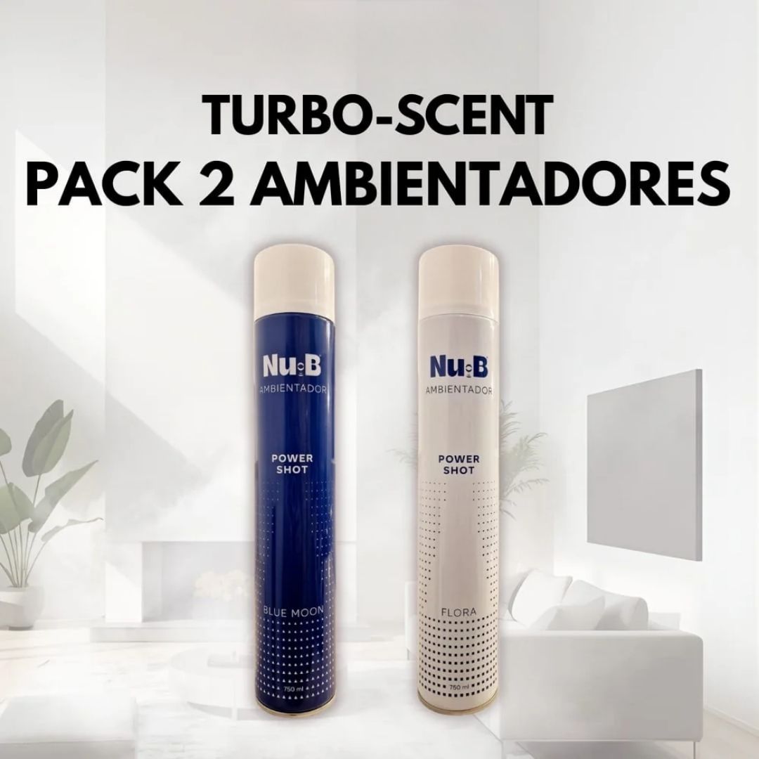 ack Turbo-Scent de 2 ambientadores Nu·B Power Shot Blue Moon y Flora de 750 ml.